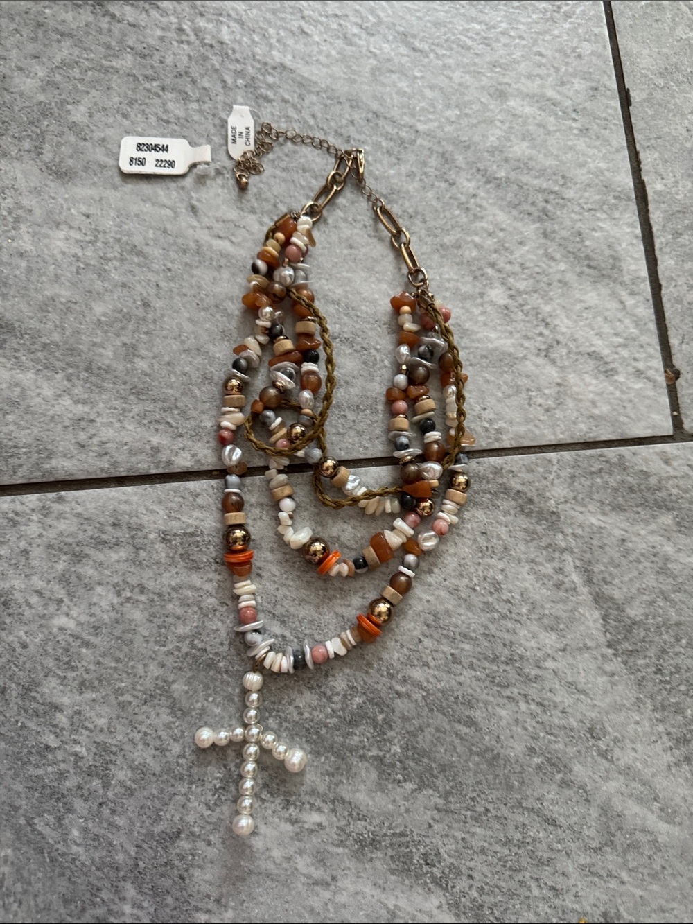 Multi-Color Beaded Cross Pendant Necklace - Women Jewelry